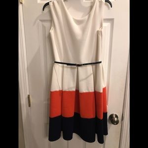 Cream, navy & coral sleeveless dress size medium